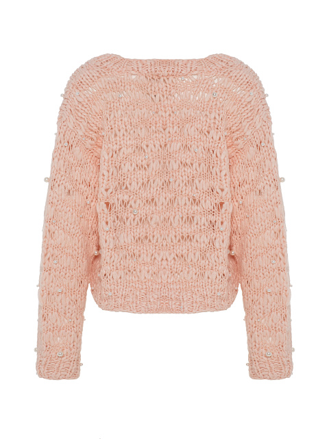 Pink Cashmere And Silk Cropped Pullover With Pearl Embroidery, 2