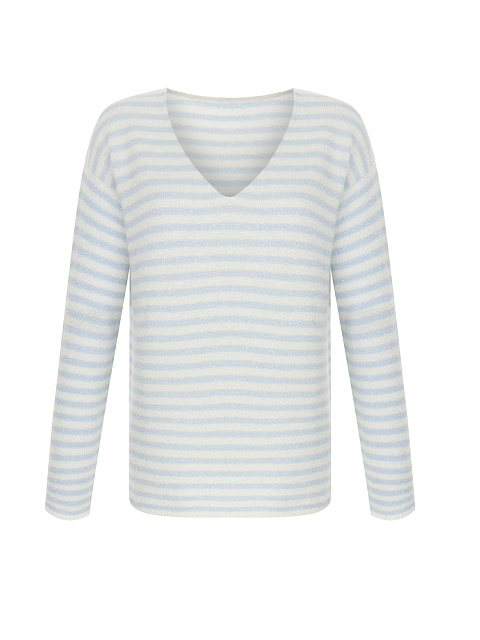 Light blue striped cashmere pullover with lurex, 1