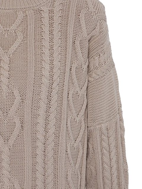 Dust Beige Distressed Cable Knit Sweater, 3