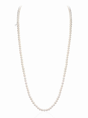 Silver necklace with white pearl beads, 80 cm, 1