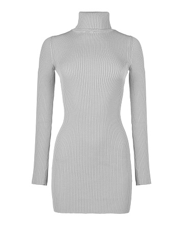 Grey Rib Knit Turtleneck Mini Dress, 1