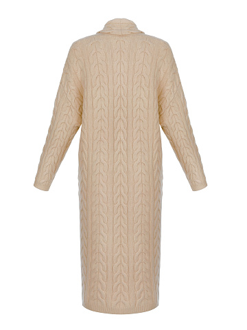 Beige Cashmere Cable Knit Long Cardigan, 2