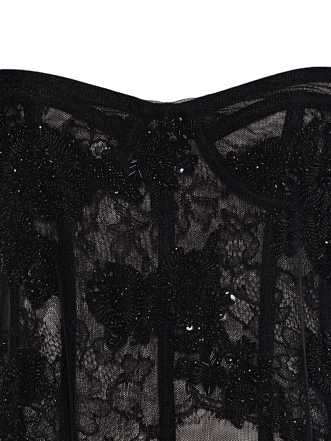 Black embroidered corset with train, 3