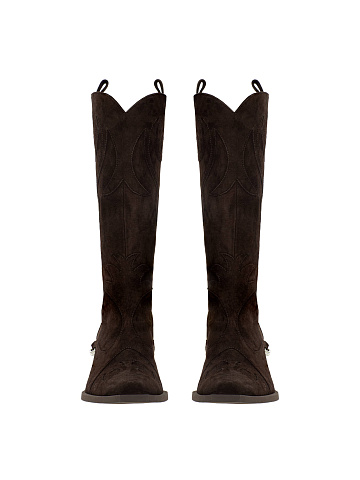 Brown suede cowboy boots with chain, 2