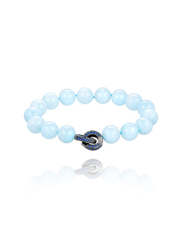 Oxidized gold bracelet with aquamarine beads and sapphires, 1