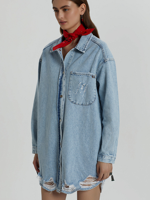 Light Blue Ripped Denim Shirt, 6