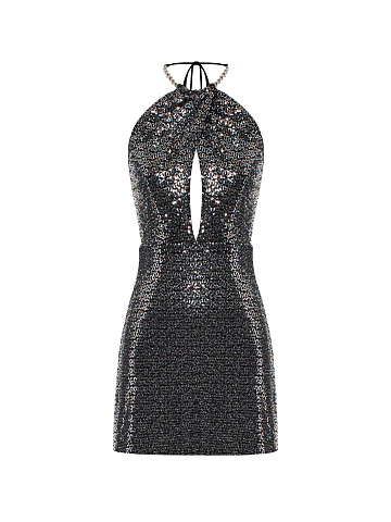 Dark Grey Sequin Mini Dress, 1