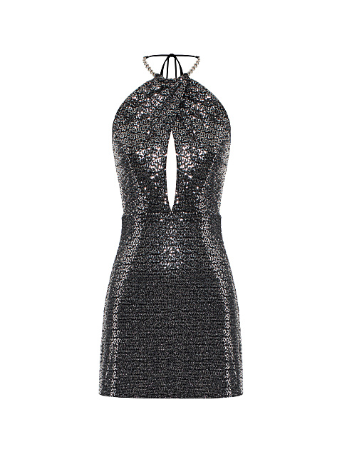 Dark Grey Sequin Mini Dress, 1