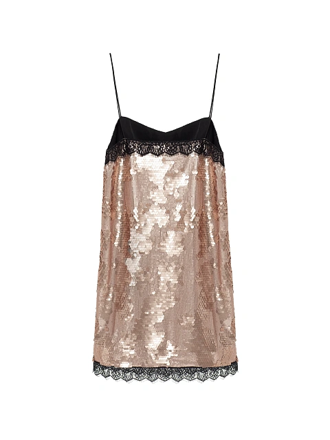 Light Pink Lace Trim Sequin Mini Dress, 2