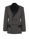 Жакет двубортный из серой костмной ткани в клетку, отделка из черной сатиновой ткани Жакет двубортный из серой костмной ткани в клетку, отделка из черной сатиновой ткани