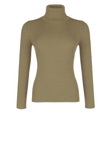 Khaki Green Rib Knit Jersey Turtleneck, 1
