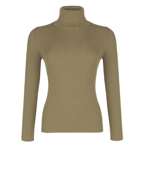Khaki Green Rib Knit Jersey Turtleneck, 1 Khaki Green Rib Knit Jersey Turtleneck, 1