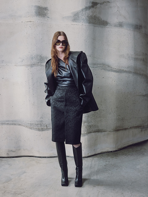 Black jacquard midi skirt with leopard print, 2 Black jacquard midi skirt with leopard print, 2