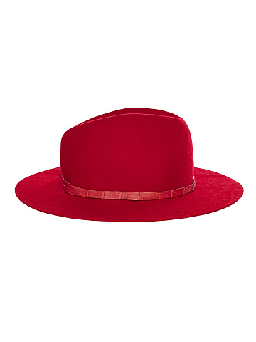 Red Crocodile Leather Felt Hat, 2