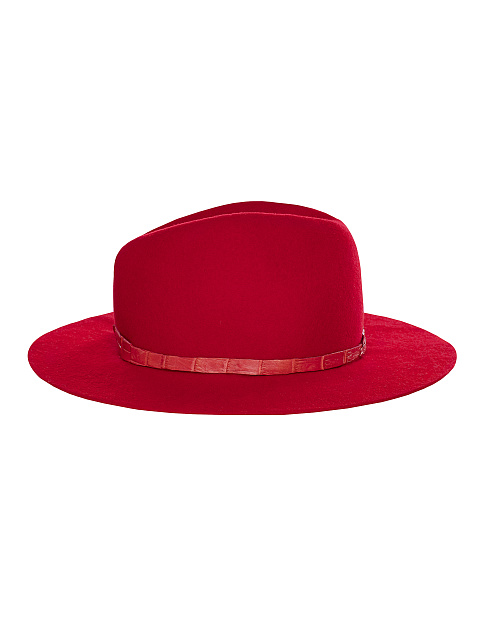 Red Crocodile Leather Felt Hat, 2