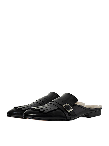 Black mules with fur, 1