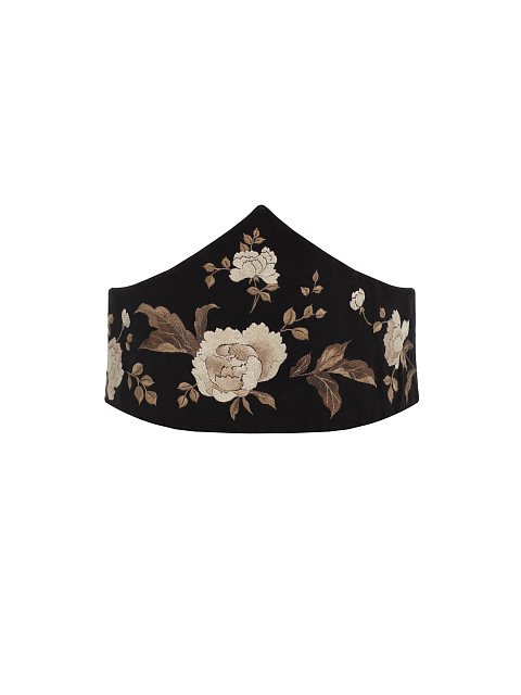 Black Denim Corset with Floral Embroidery, 1