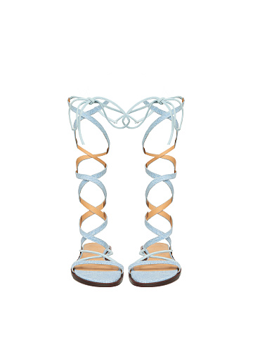 Light Blue Denim & Learher Gladiator Sandals, 2