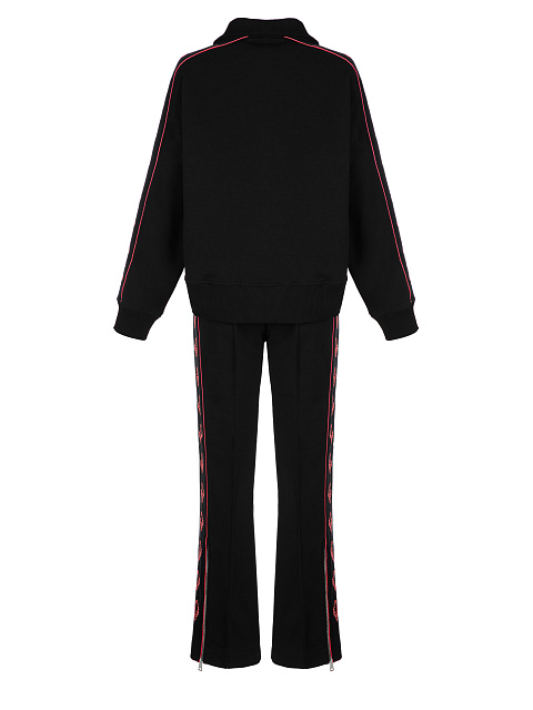 Black & Hot Pink Lily Embroidered Jersey Suit, 2