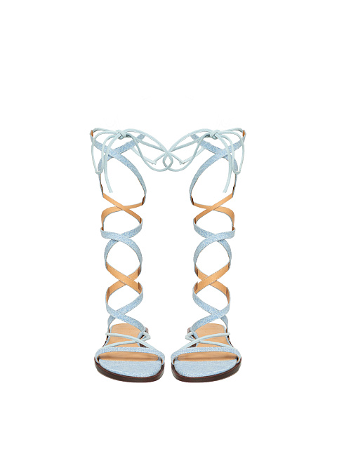 Light Blue Denim & Learher Gladiator Sandals, 2 Light Blue Denim & Learher Gladiator Sandals, 2