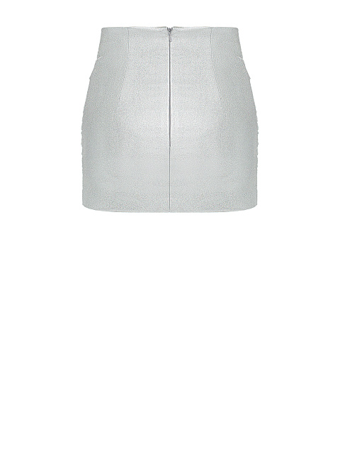 Silver faux leather mini skirt with draping, 2