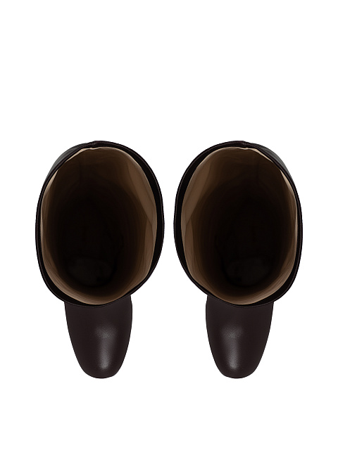 Dark Brown Leather Round Toe Long Boots, 4