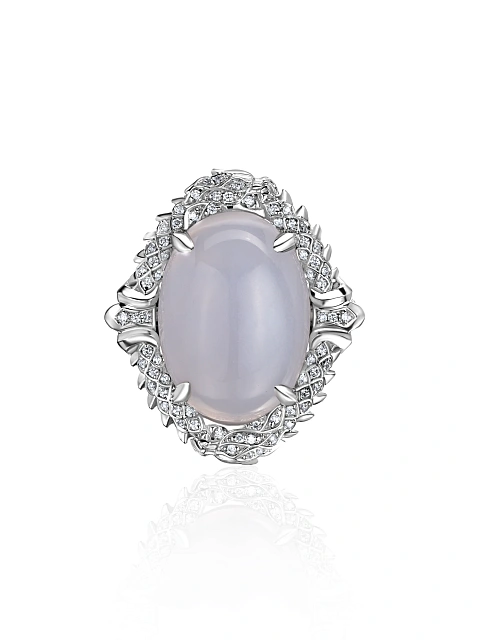 White gold ring with chalcedony and diamonds, 3