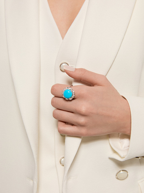 White gold ring with turquoise and diamonds, 3