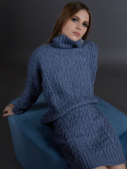 Blue Cable Knit Mini Skirt, 3