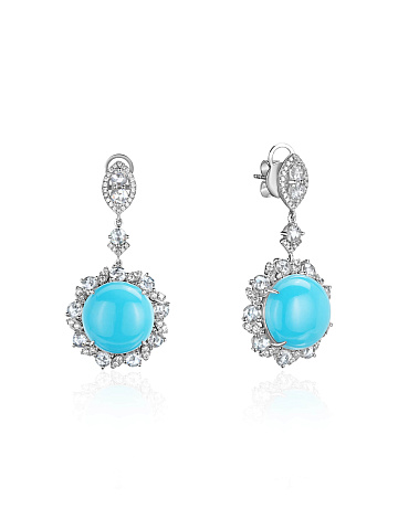 White gold earrings with turquoise and diamonds, 1