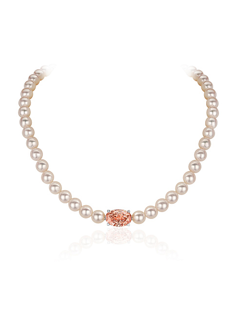 Necklace with pearls and a pink LG diamond, 1