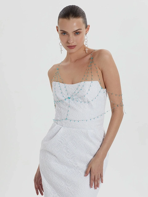 White Lace-Paneled Midi Dress, 6