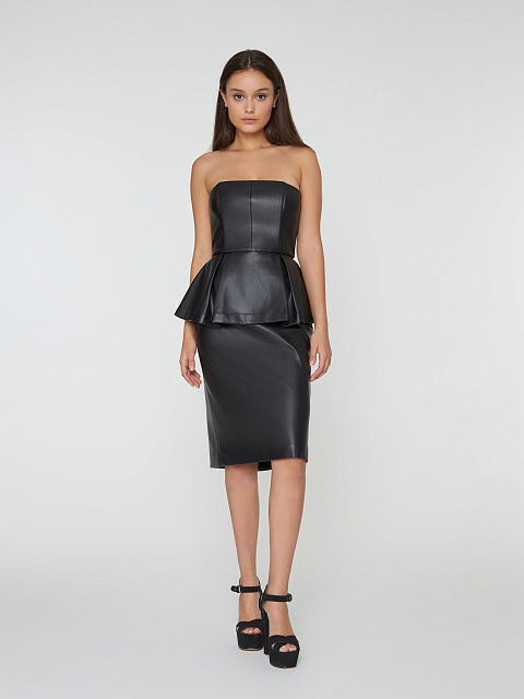 Black Faux Leather Peplum Midi Dress, 4 Black Faux Leather Peplum Midi Dress, 4
