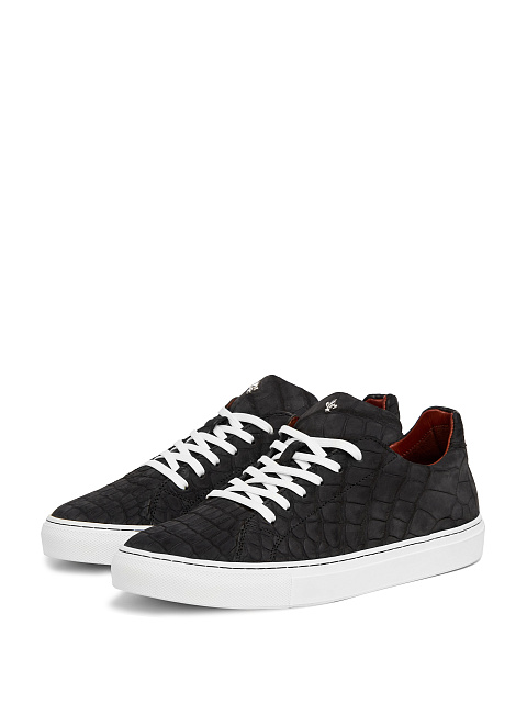 Black Crocodile Leather Sneakers, 1