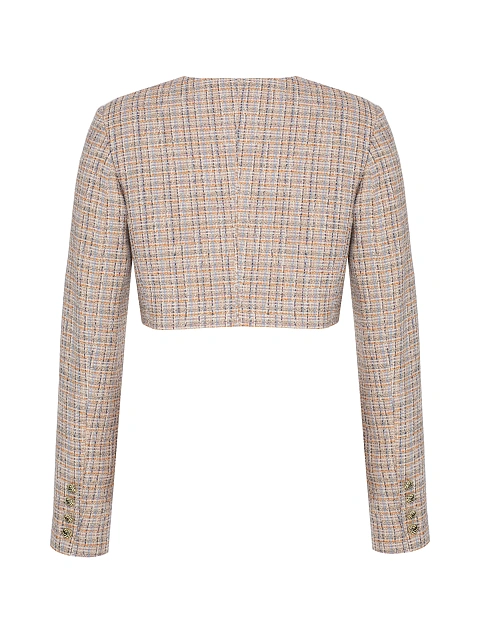 Beige and light blue cropped tweed jacket, 2