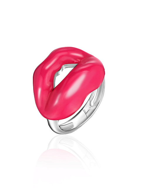 White gold ring with bright pink enamel, 1 White gold ring with bright pink enamel, 1