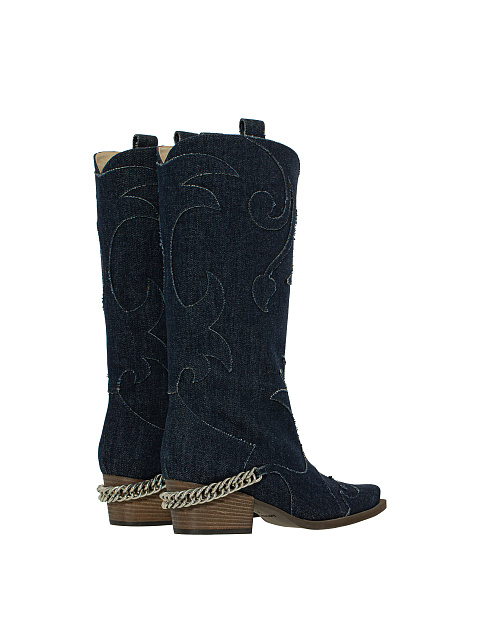 Blue Denim Embroidered Cowboy Boots, 3