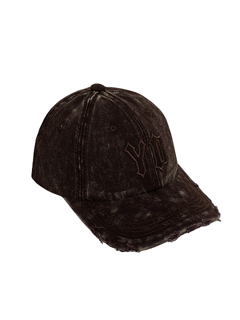 Brown Suede Trim YD Washed Denim Cap, 1
