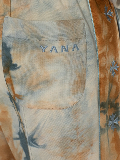 Blue & Brown Embroidered Tie-dye Cotton Tracksuit, 5