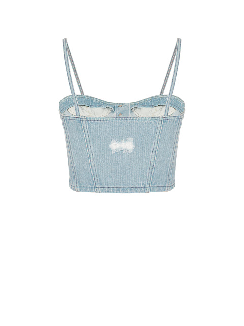 Light Blue Distressed Denim Top, 2