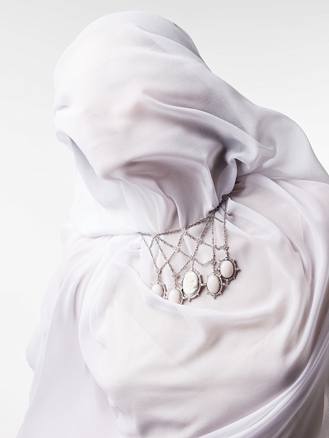 White Gold 5 Senses Cameo & Morganite & Opal & Diamond Necklace, 3