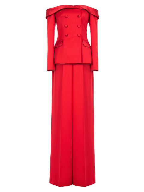 Red Wool Open Shoulders Pantsuit, 1 Red Wool Open Shoulders Pantsuit, 1