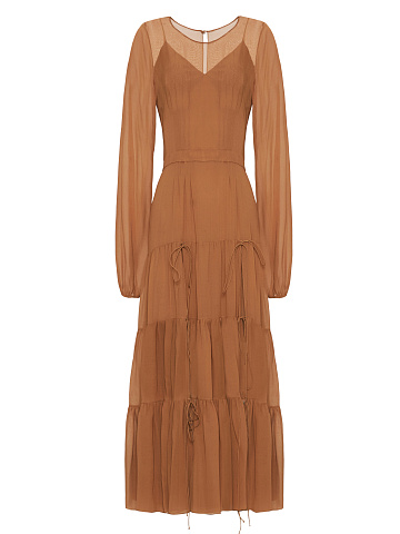 Brown Silk Midi Dress, 1