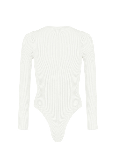 White Ribbed Jersey L/S Round Neck Bodysuit, 2