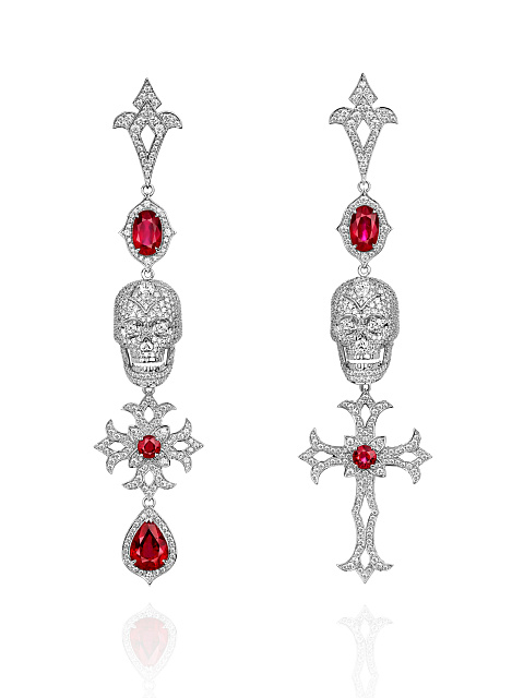 White gold earrings with rubies and diamonds, 1 White gold earrings with rubies and diamonds, 1