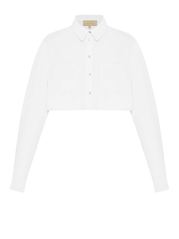 White Cotton Cropped Shirt, 1