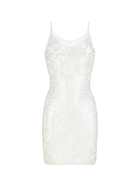 White Rhinestones Mesh Dress, 1