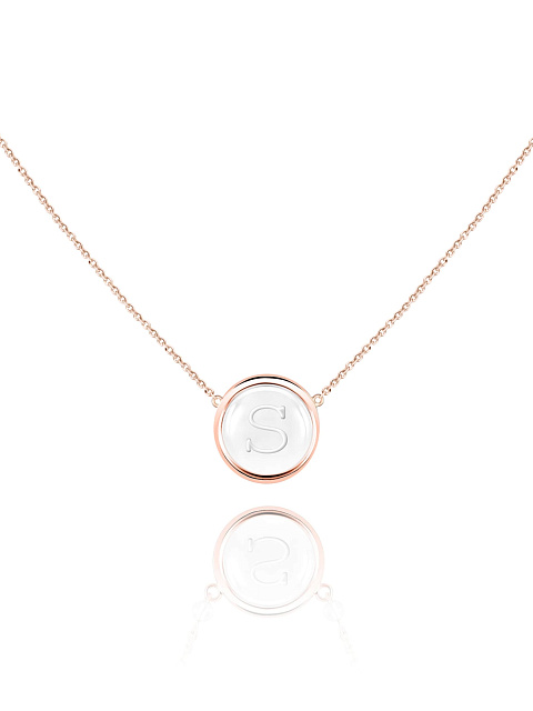 Rose Gold & Rock Crystal Letter "S" Necklace, 1