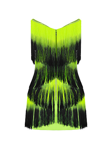 Yellow & Black Fringed Mini Dress, 2