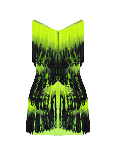 Yellow & Black Fringed Mini Dress, 2